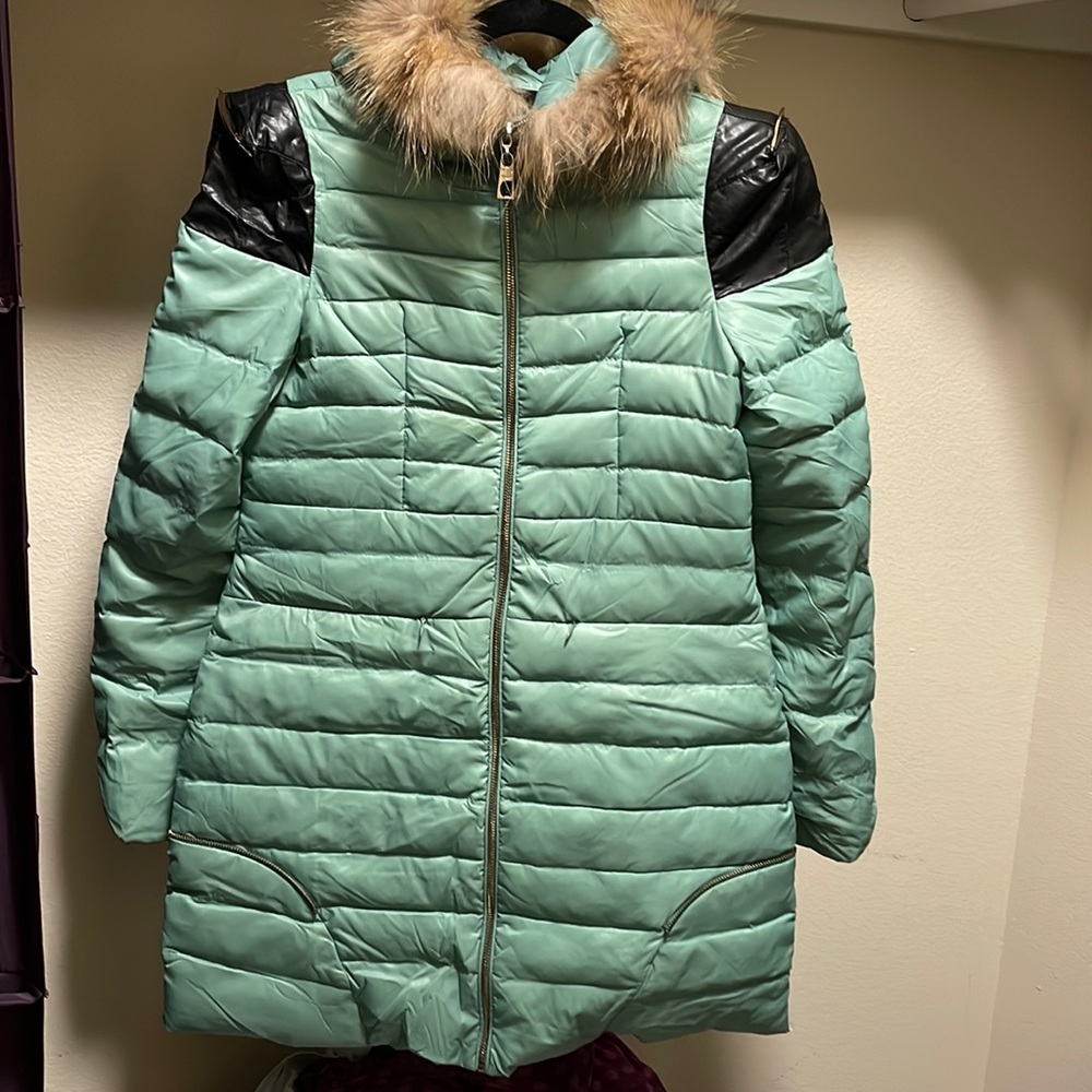 Women’s down hooded long duffle coat
